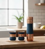 METALS BAZAR PURE COPPER DRINKWARE GIFT SET OF TWO GLASS and 1 BOTTLE WITH SILK FINISH COLOR BLUE - Image 2