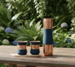 METALS BAZAR PURE COPPER DRINKWARE GIFT SET OF TWO GLASS and 1 BOTTLE WITH SILK FINISH COLOR BLUE - Image 3
