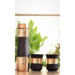 Copper Drinkware Gift Set of 2 Glass and 1 Bottle With Silk Finish Color - Black