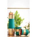Copper Drinkware Gift Set of 2 Glass and 1 Bottle With Silk Finish Color - Green - Image 2