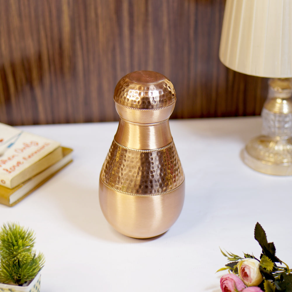 DSC3188_1_-compressed METALS BAZAR PURE COPPER HAMMERED DESIGN BEDROOM BOTTLE INBUILT GLASS - Image 1