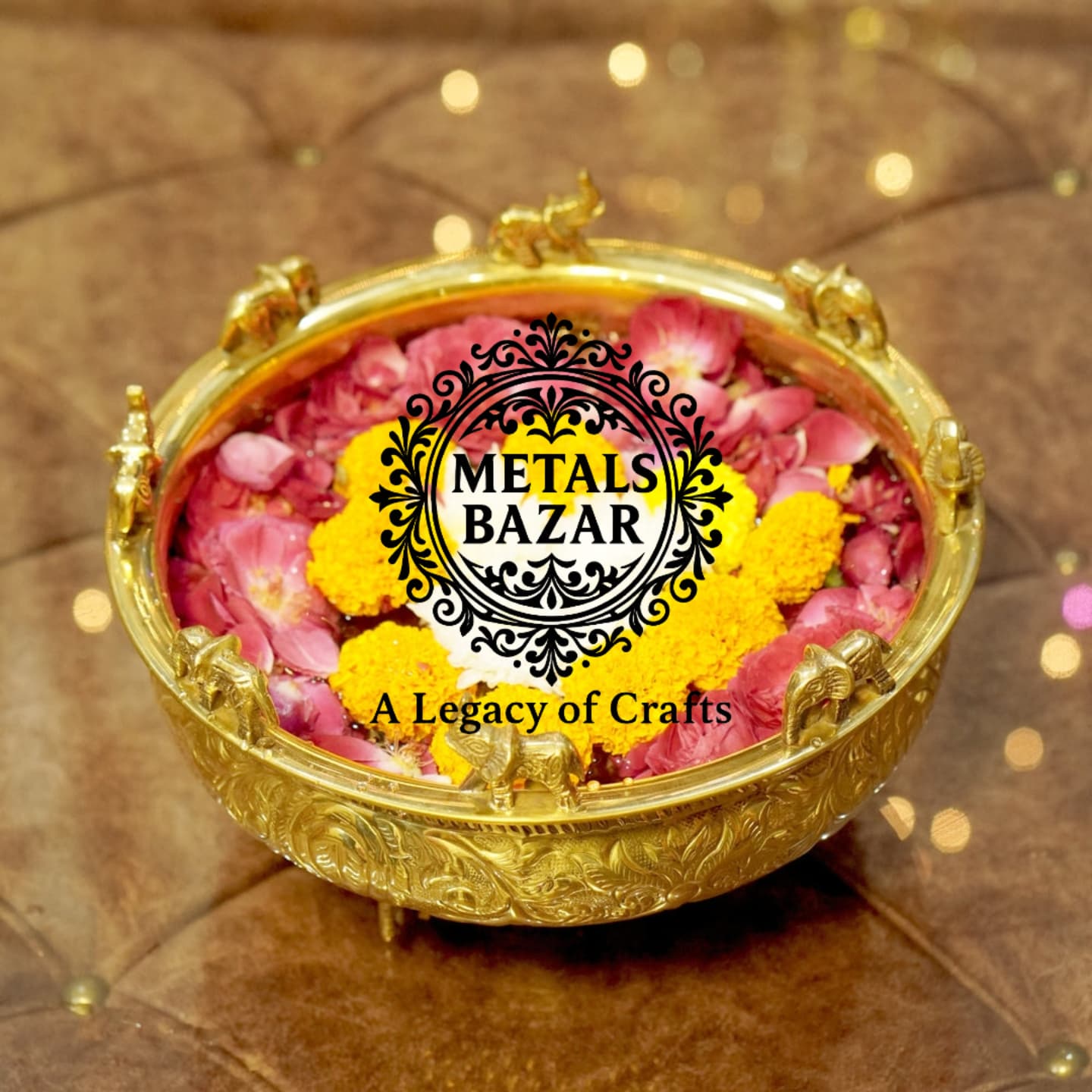 IMG_20250914_200039_976 METALS BAZAR PURE BRASS EMBOSSED DESIGN URLI ELEPHANT STATUE-15cm - Image 2