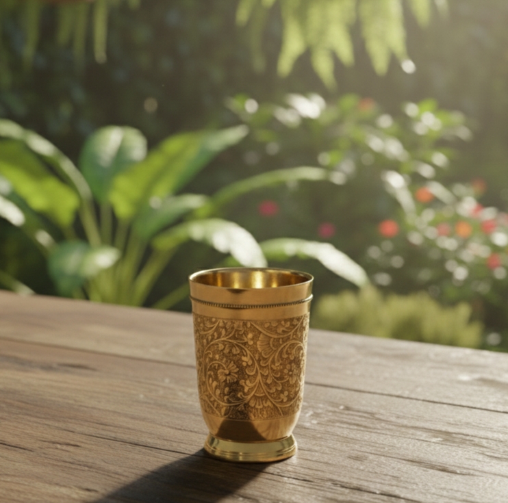 Oplus_16908288 METALS BAZAR PURE BRASS EMBOSSED GLASS 300ML-1pc - Image 2