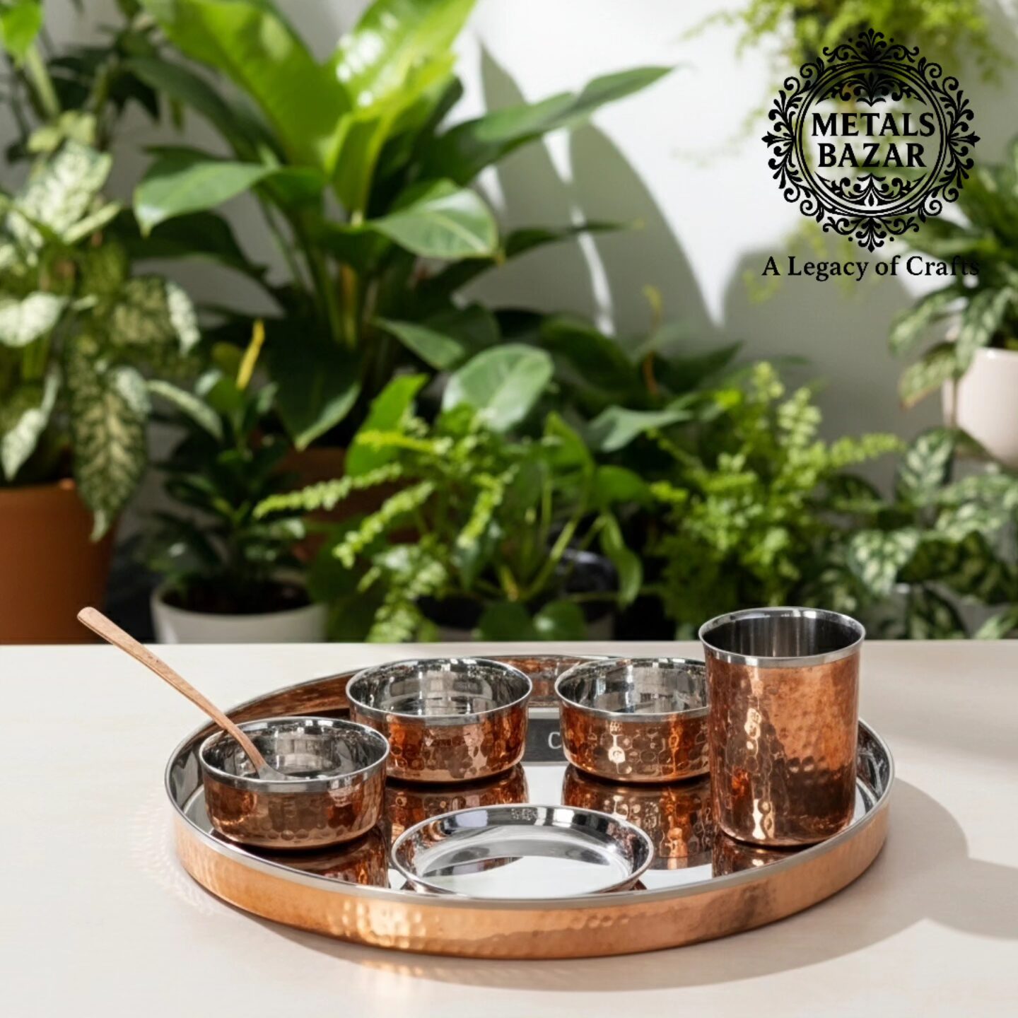 IMG_20251008_234924_835 METALS BAZAR STEEL COPPER DINNER SET 7(pieces) - Image 1