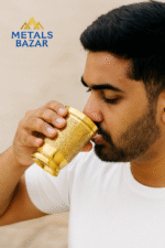 METALS BAZAR PURE BRASS EMBOSSED GLASS 300ML-1pc - Image 3