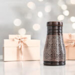 Pure Copper Bottle Embossed Bedroom Bottle With Inbuilt Glass- AntiqueDark - Image 2