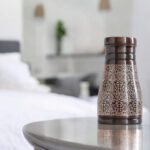 Pure Copper Bottle Embossed Bedroom Bottle With Inbuilt Glass- AntiqueDark - Image 3