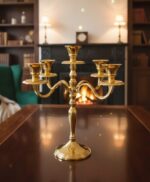 METALS BAZAR PURE BRASS 5- CANDLE ARMS CENTERPIECE CANDLE STAND