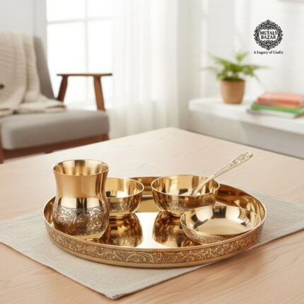PURE BRONZE THALI SET | 6pc Pack DINNER SET EMBOSSED DESIGN