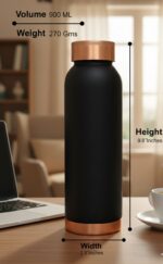 Pure Copper Water Bottle With Soft Matte Finish Color - 900ML -Black - Image 2