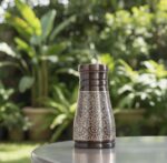 Pure Copper Bottle Embossed Bedroom Bottle With Inbuilt Glass- AntiqueDark