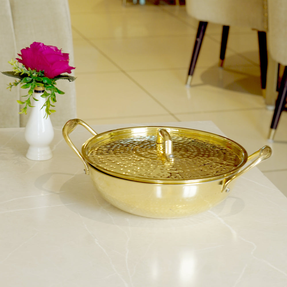 DSC01573 Pure Brass Hammered Kadhai with Lid & Tin lining- Durable & Stylish - Image 1