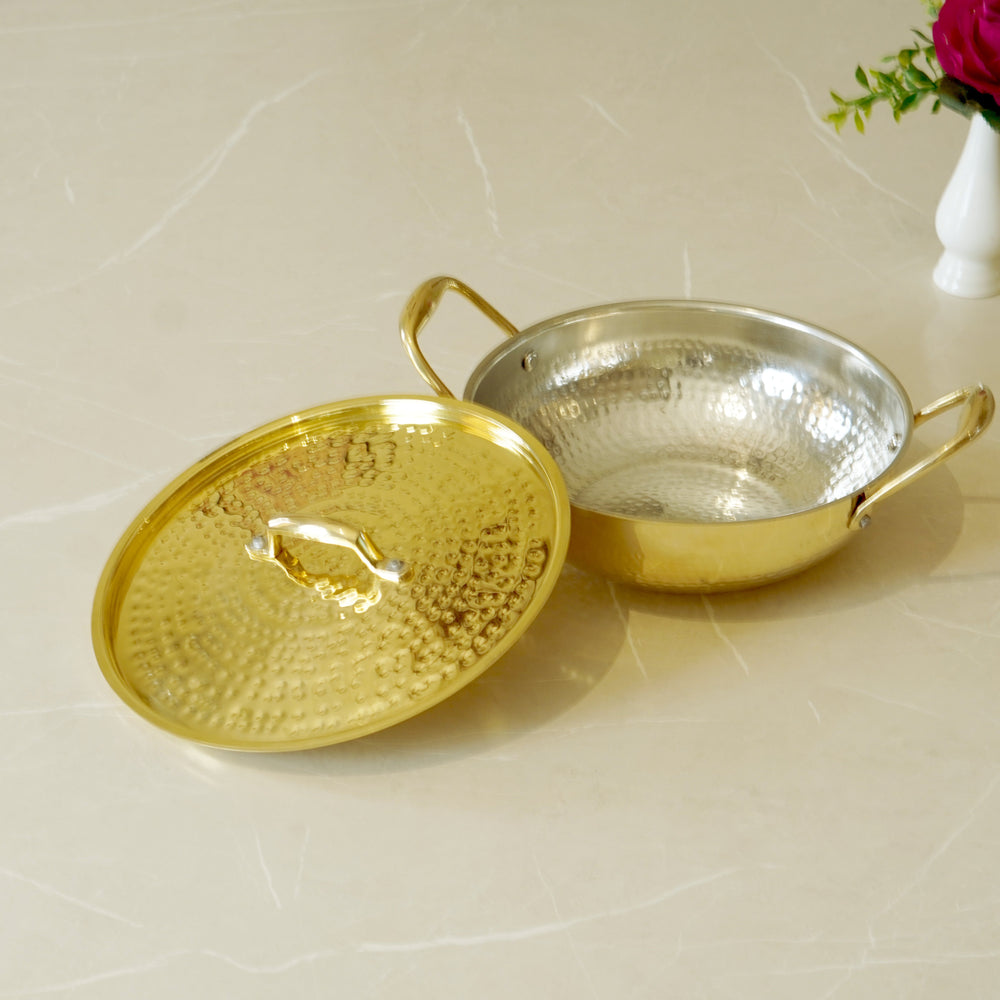 DSC01580 Pure Brass Hammered Kadhai with Lid & Tin lining- Durable & Stylish - Image 3